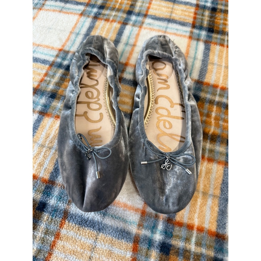 Sam Edelman Felicia Grey Velvet Ballet Flats 7.5 Bow Slip On Balletcore Coquette